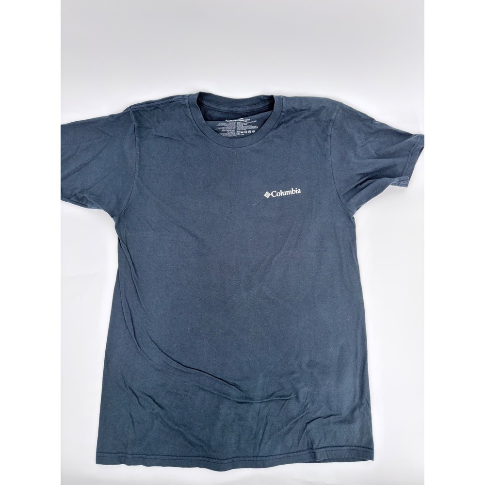 Columbia T Shirt Mountain Graphic Print Modern Mens Size Medium Navy Blue Cotton